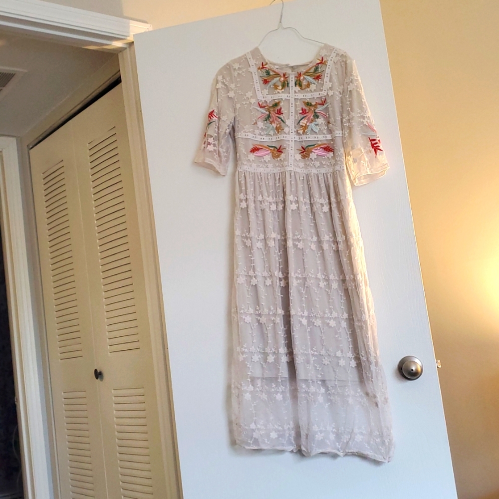 Embroidered White Lace Dress